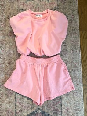 BUCKETLIST Pink Puff Sleeve Top & Shorts Set